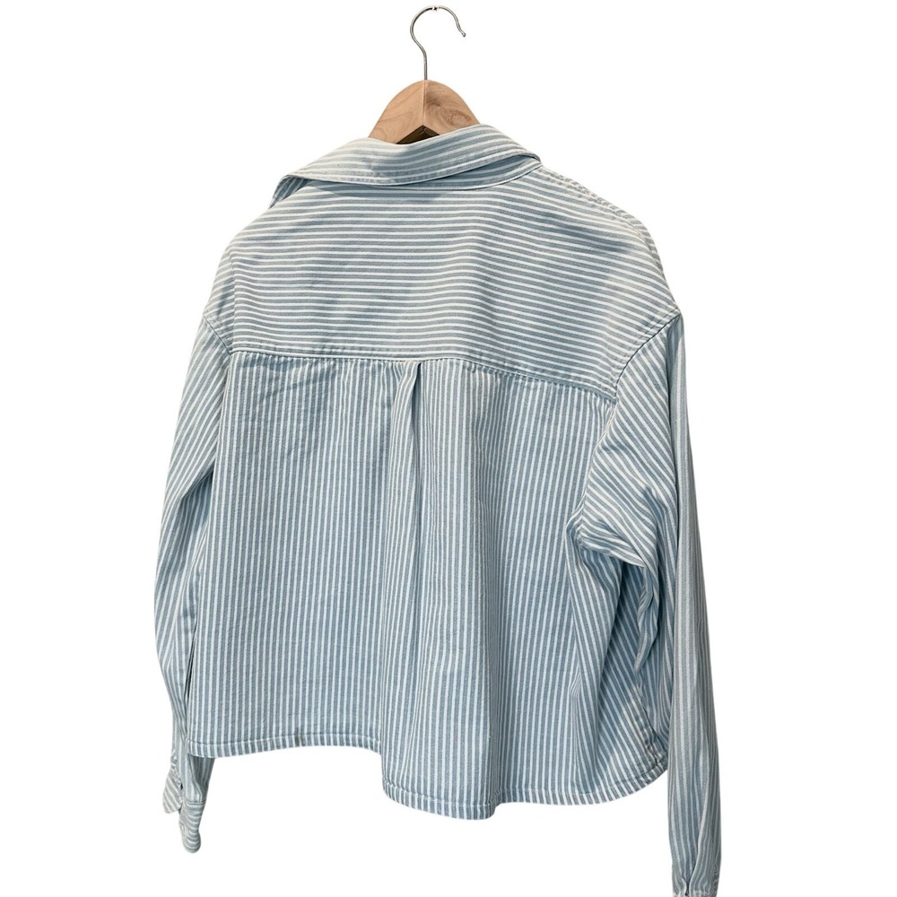 RSQ Blue White Stripe Crop Button Up Shirt XL Oversized - Picture 2 of 6